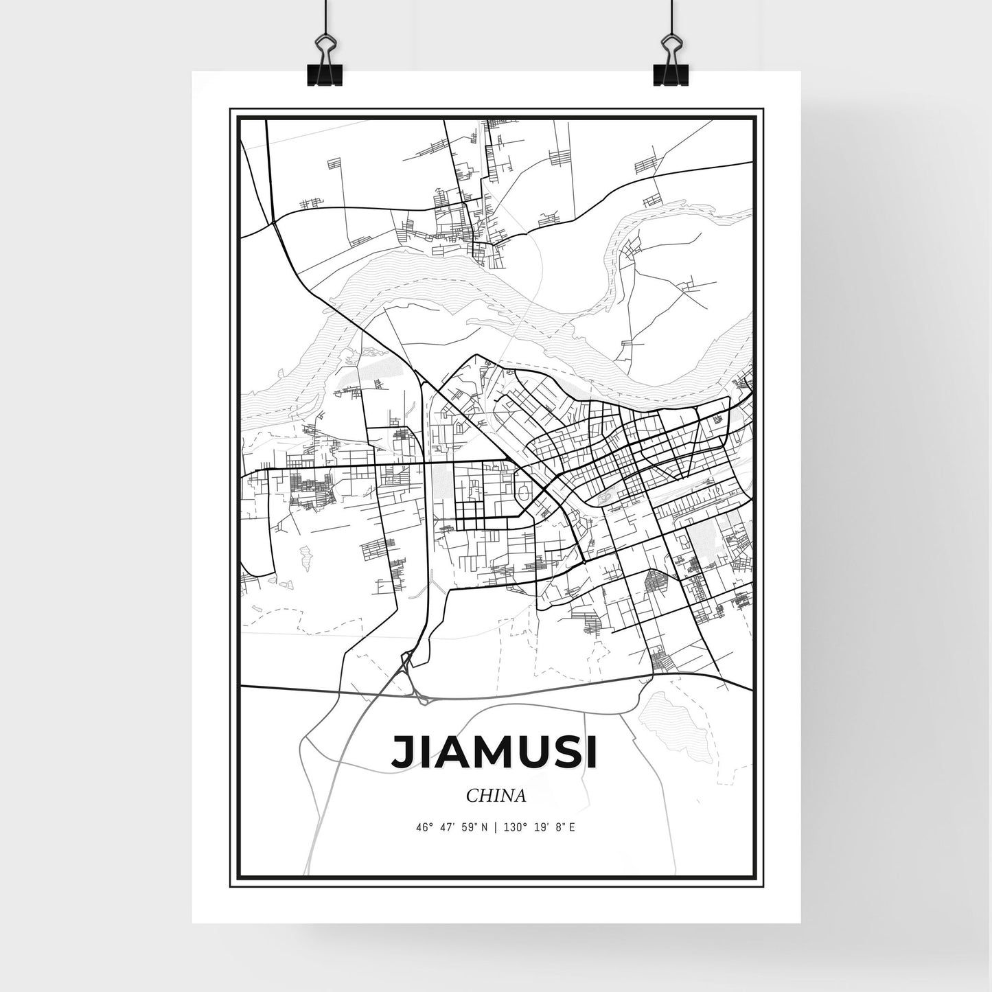 Jiamusi China - Premium City Map Poster