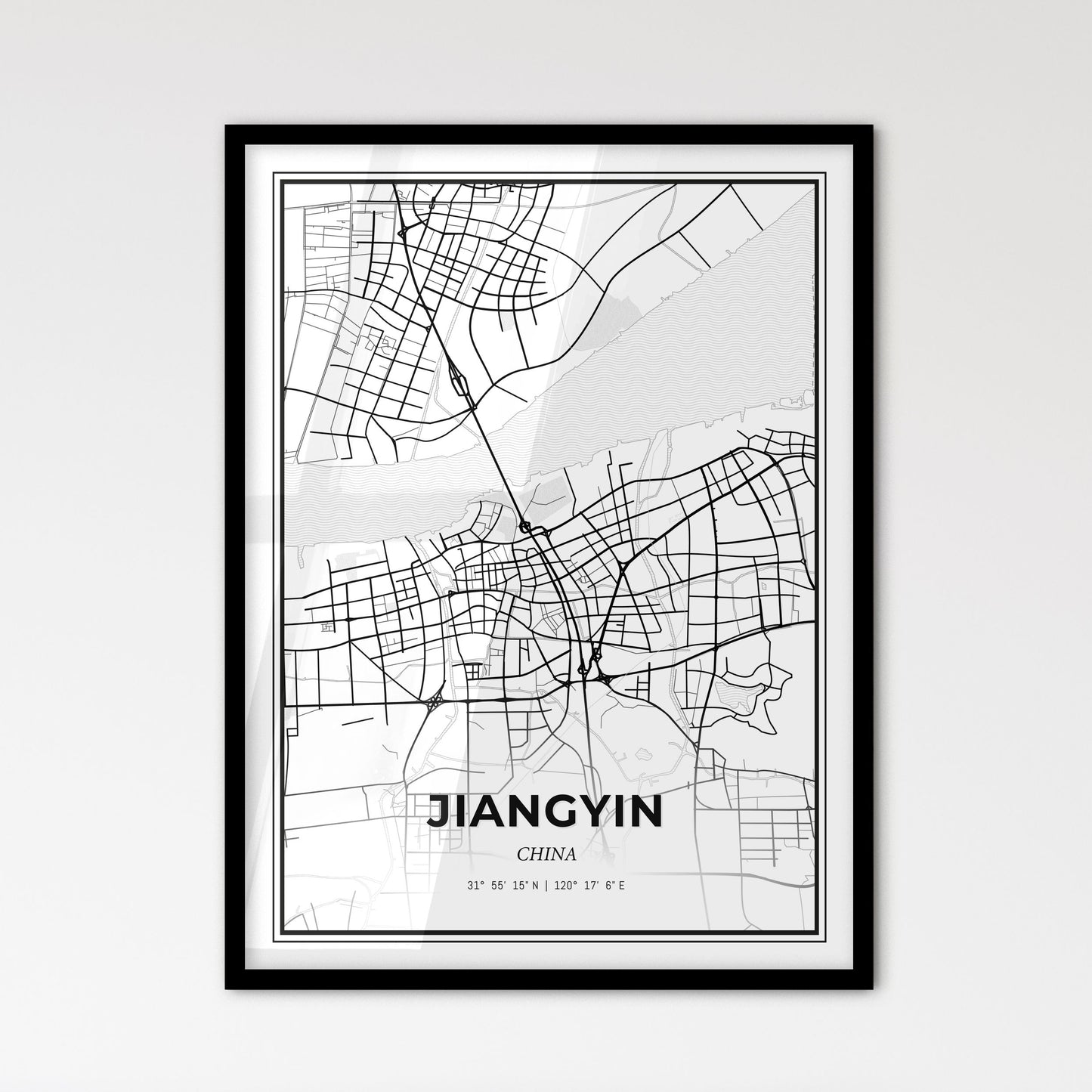 Jiangyin China - Scandinavian Style City Map for Modern Home Decor