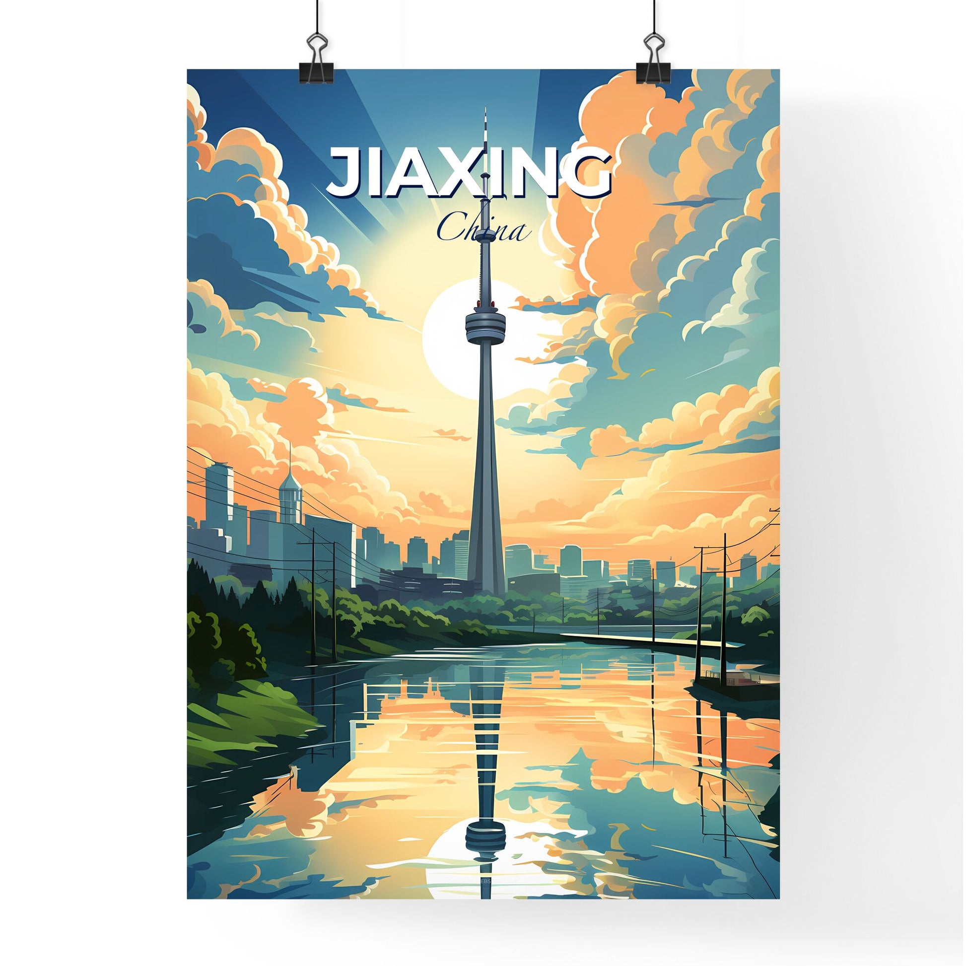 Jiaxing City Skyline - Colorful Cityscape Painting of A Modern Tower Default Title