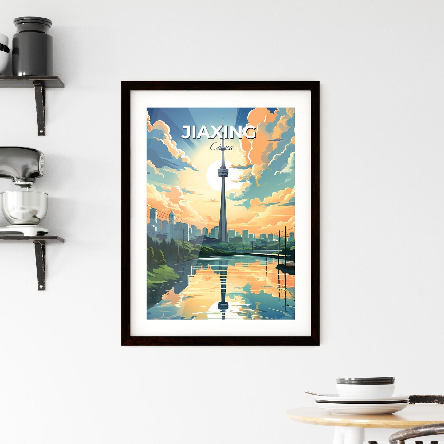 Jiaxing City Skyline - Colorful Cityscape Painting of A Modern Tower Default Title
