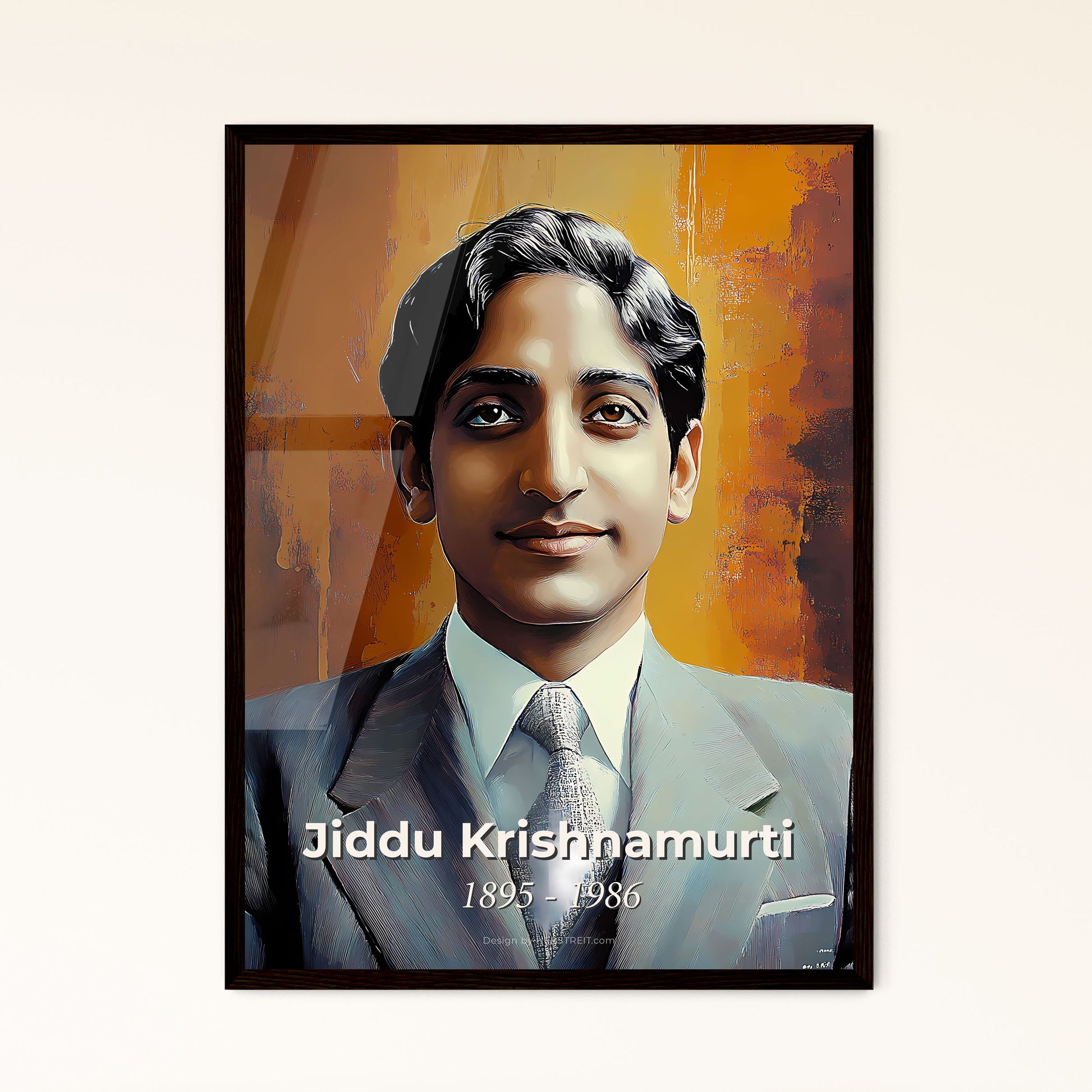 Portrait of Jiddu Krishnamurti, 1895 - 1986. Impressionistic painting of a man in a suit.