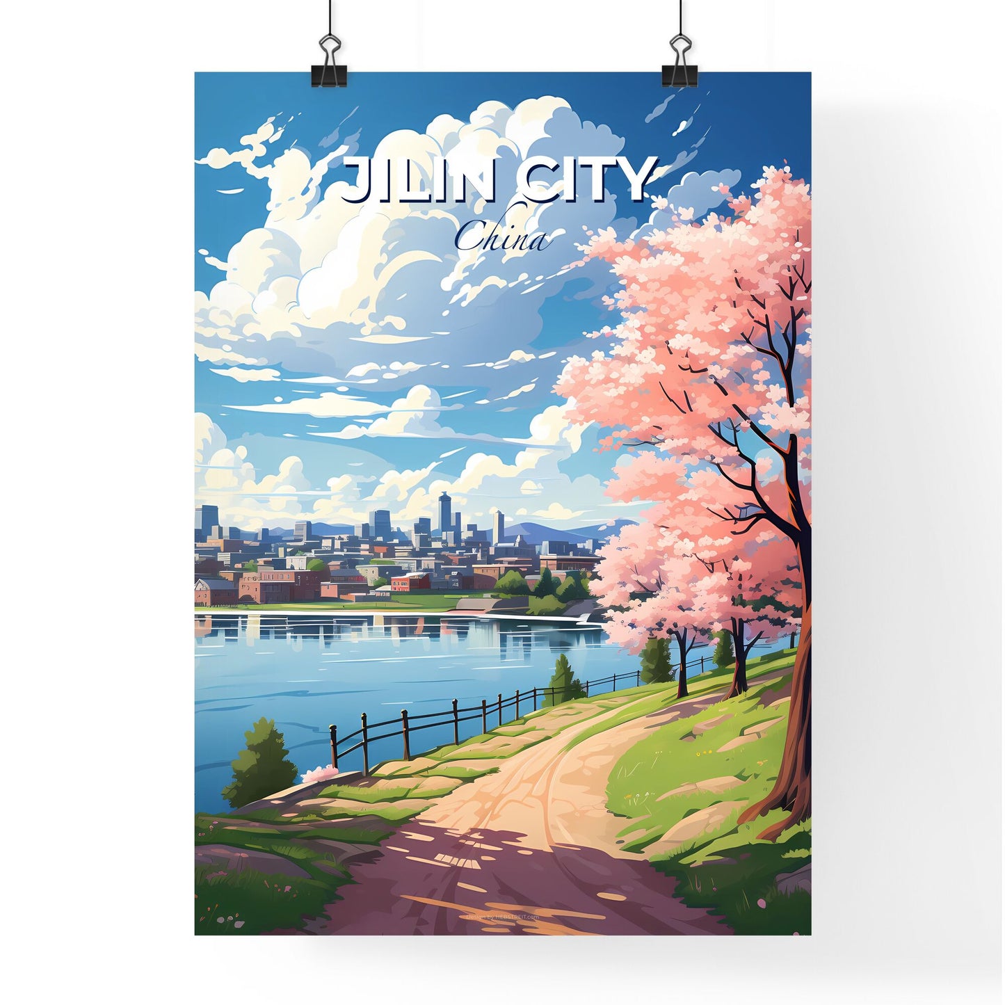 City Skyline Landscape Painting Jilin City China Canvas Art Wall Decor Cityscape Urban Architecture Contemporary Default Title