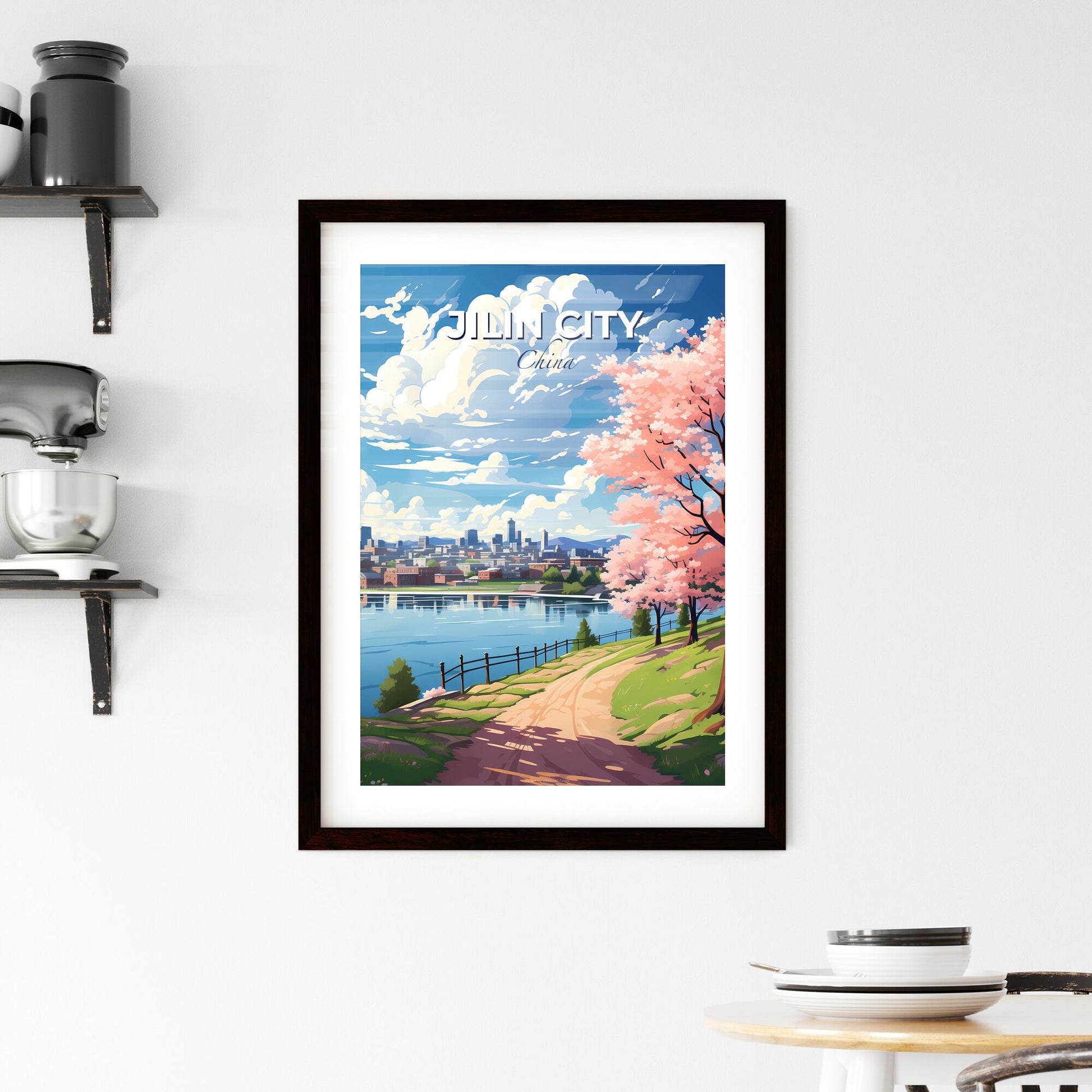 City Skyline Landscape Painting Jilin City China Canvas Art Wall Decor Cityscape Urban Architecture Contemporary Default Title