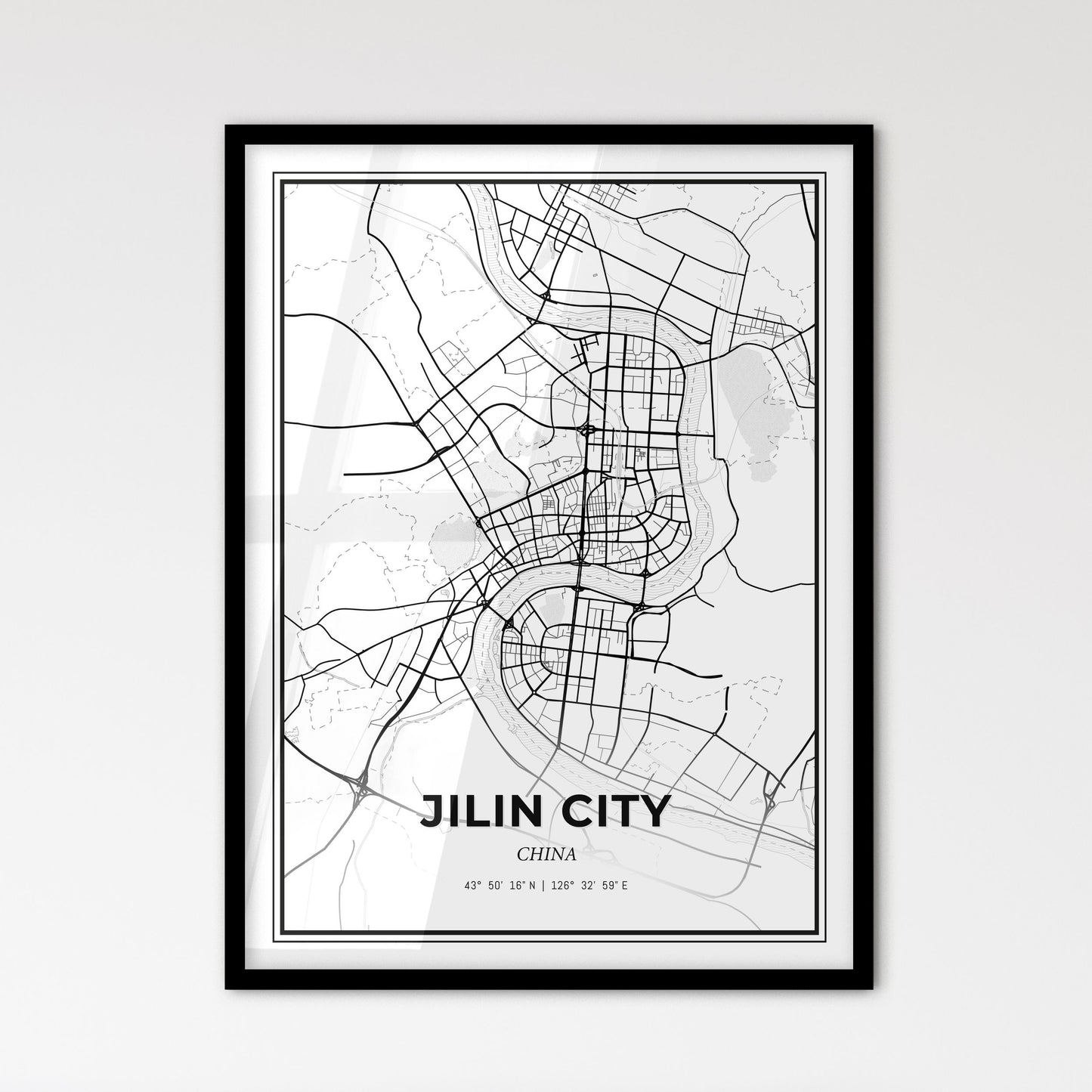 Jilin City China - Scandinavian Style City Map for Modern Home Decor