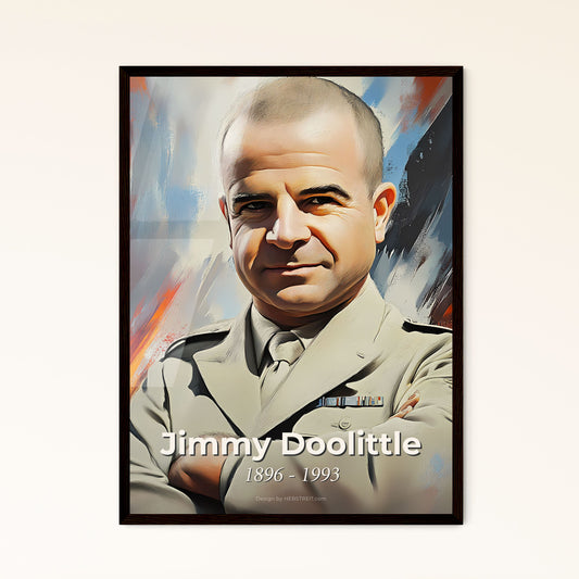 Portrait of Jimmy Doolittle, 1896 - 1993. Impressionistic painting of a man in a military uniform.