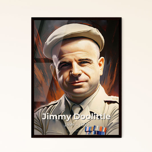 Portrait of Jimmy Doolittle, 1896 - 1993. Impressionistic painting of a man in a military uniform.