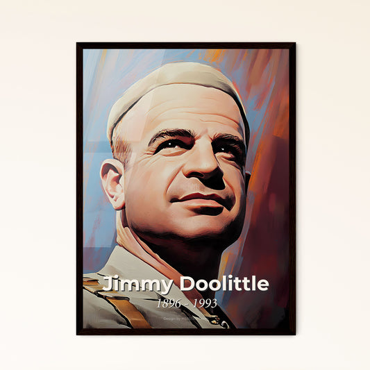 Portrait of Jimmy Doolittle, 1896 - 1993. Impressionistic painting of a man in uniform looking up.