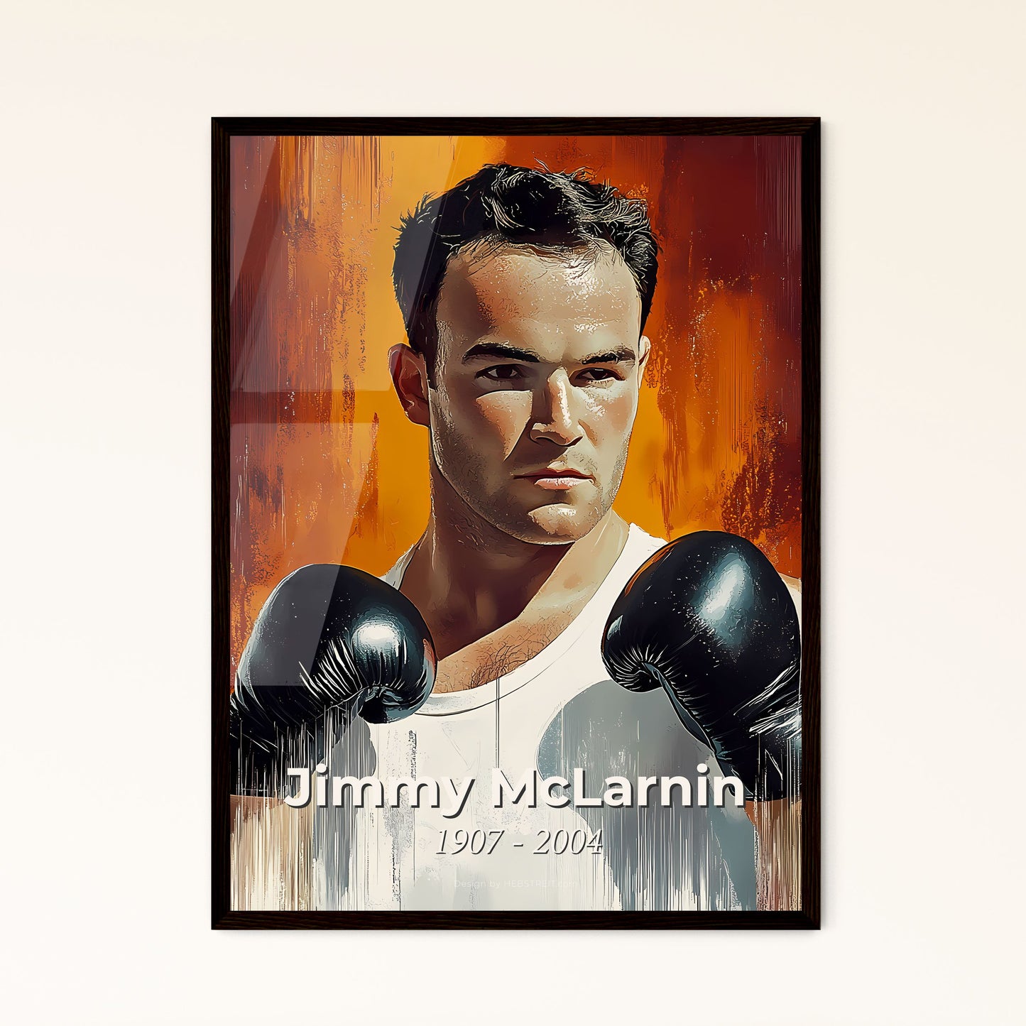 Portrait of Jimmy McLarnin, 1907 - 2004. Impressionistic painting of a man wearing boxing gloves.