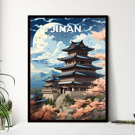 Jinan China Skyline, Traditional Pagoda, Cherry Blossoms, Asian Art Painting, Buildings Default Title