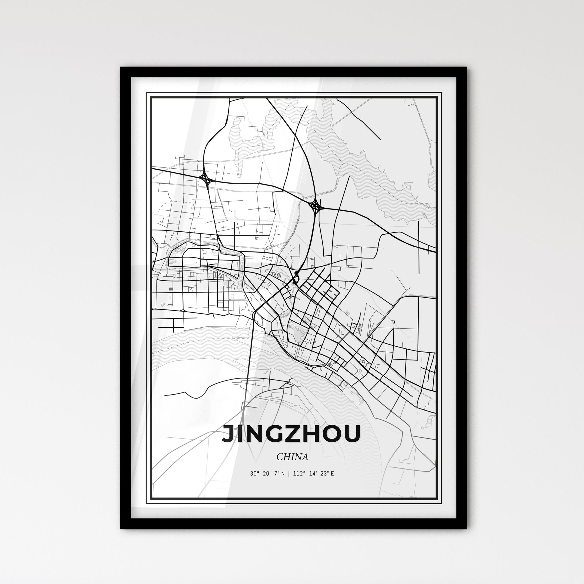 Jingzhou China - Scandinavian Style City Map for Modern Home Decor