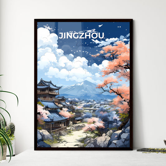 Vibrant Chinese Landscape Painting: Jingzhou City Skyline Panorama Mountain Artwork Default Title