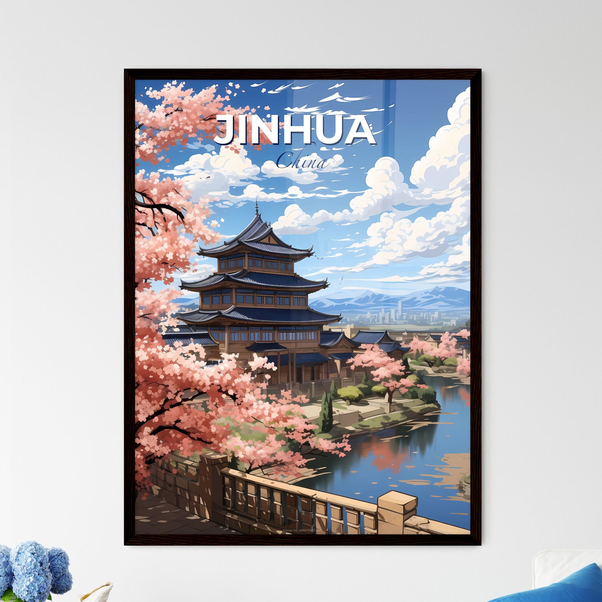 Jinhua Skyline River Art Painting Cityscape Urban Landscape Chinese Architecture Default Title