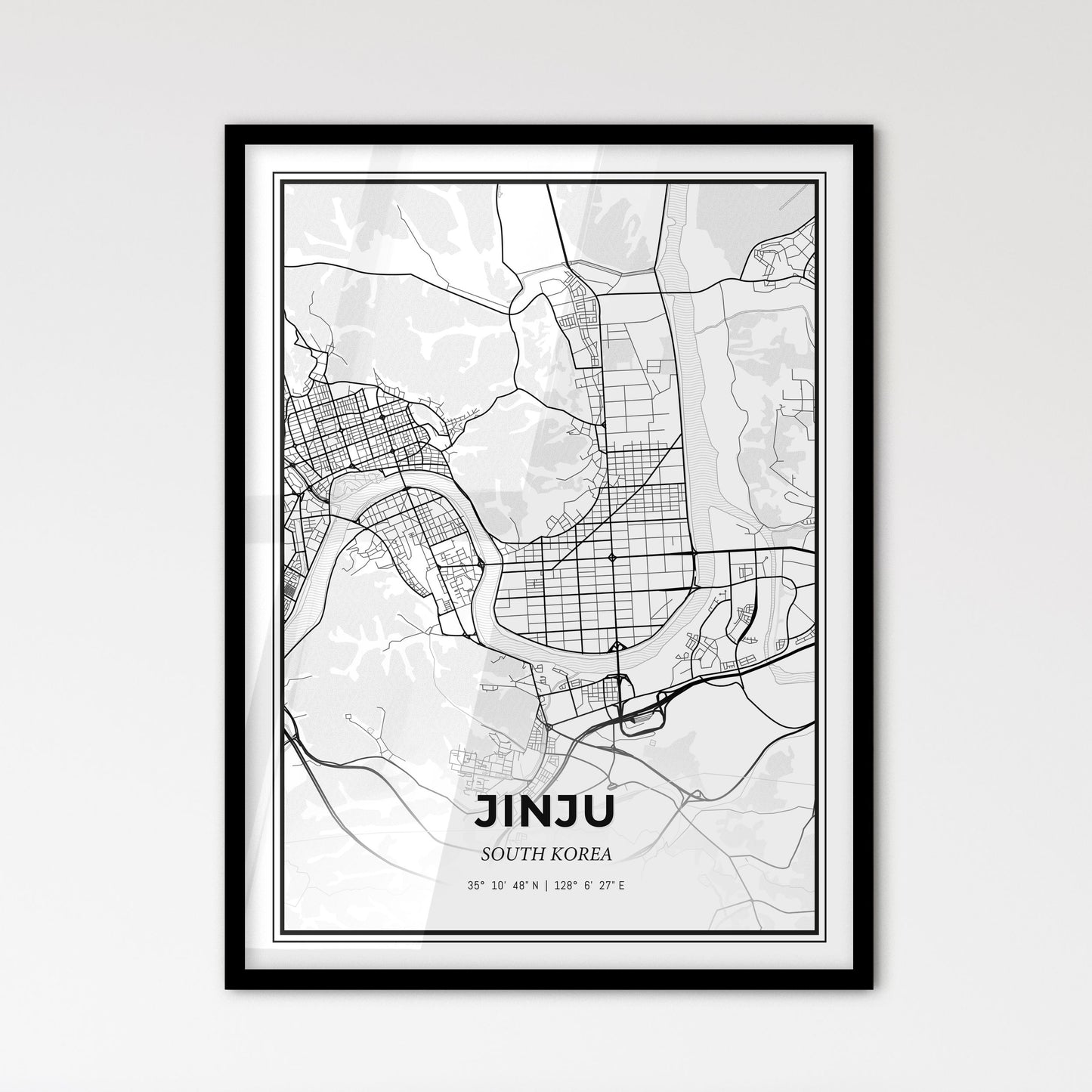 Jinju South Korea - Scandinavian Style City Map for Modern Home Decor