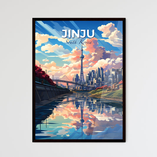 Vibrant Painting of Jinju Skyline: Bridge, Cityscape, Tower, Water Body, Korean Cityscape, Art, South Korea Default Title