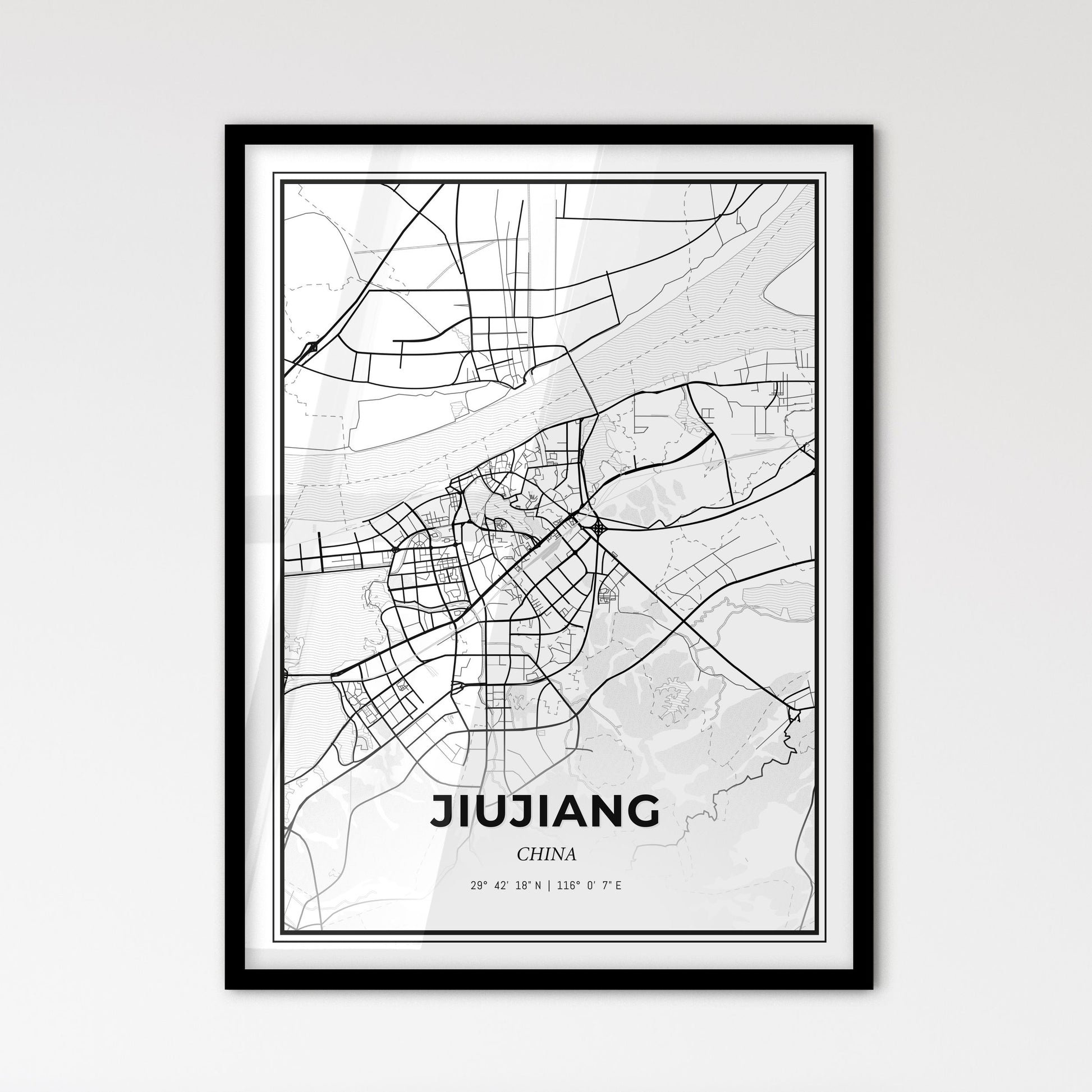 Jiujiang China - Scandinavian Style City Map for Modern Home Decor