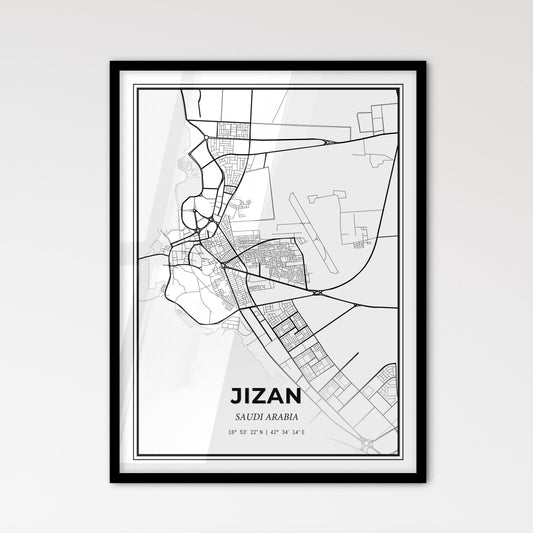 Jizan Saudi Arabia - Scandinavian Style City Map for Modern Home Decor