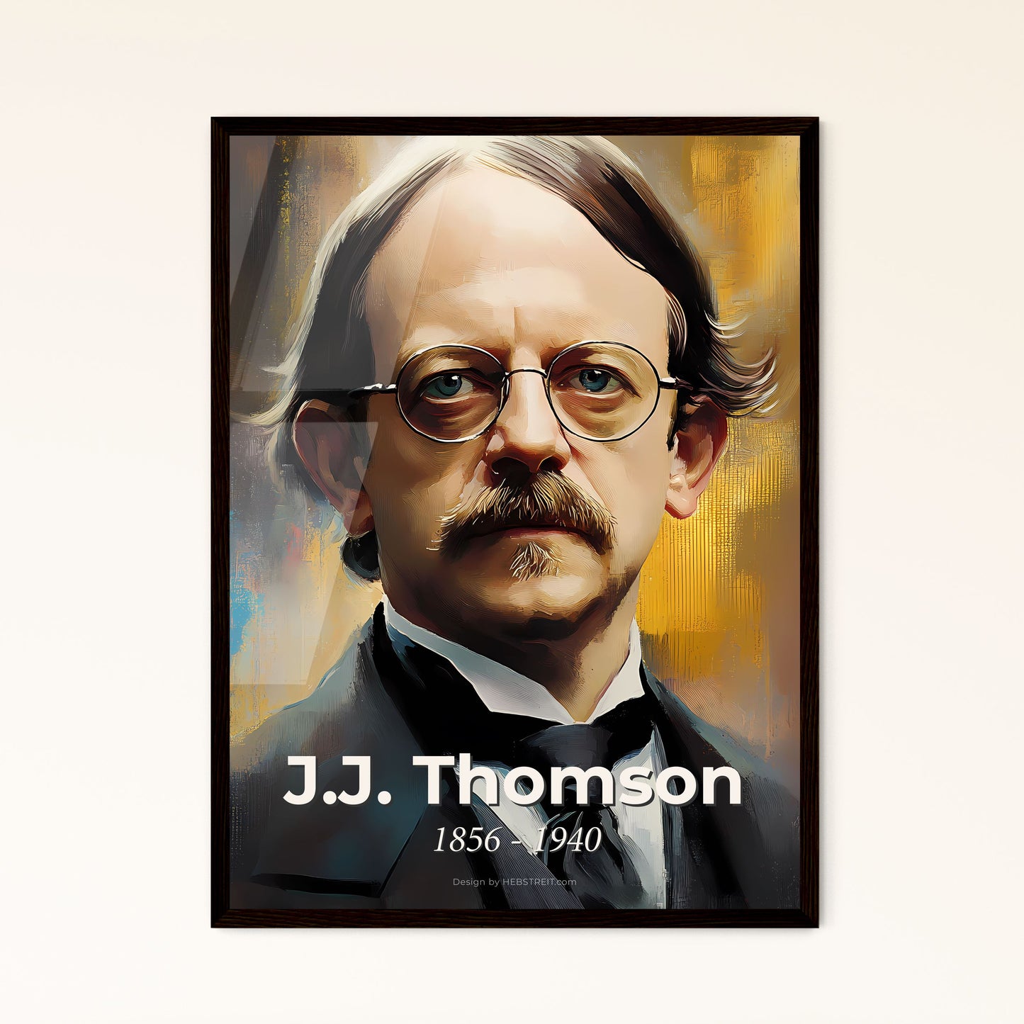 Portrait of J.J. Thomson, 1856 - 1940. Impressionistic painting of a man with glasses and mustache.