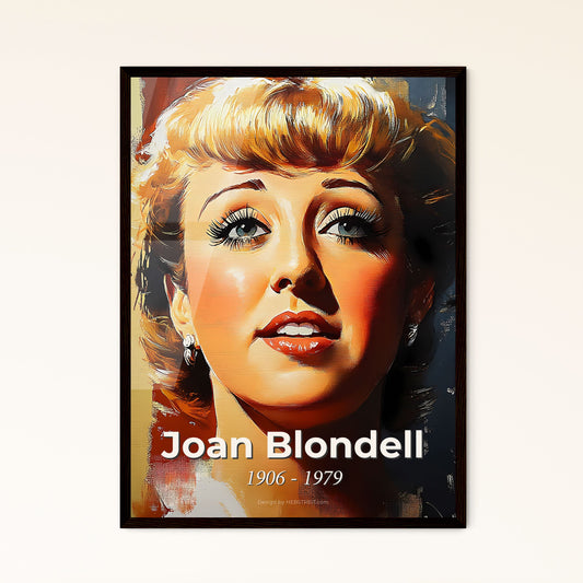 Portrait of Joan Blondell, 1906 - 1979. Impressionistic painting of a woman's face with a light shining on her face.