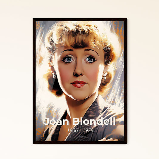 Portrait of Joan Blondell, 1906 - 1979. Impressionistic painting of a woman with blonde hair and red lipstick.