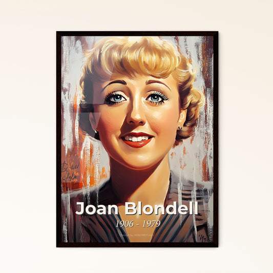 Portrait of Joan Blondell, 1906 - 1979. Impressionistic painting of a woman with blonde hair and blue eyes.