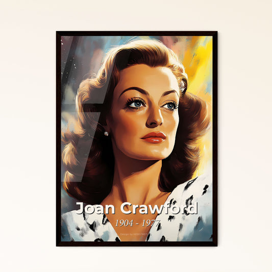 Portrait of Joan Crawford, 1904 - 1977. Impressionistic painting of a woman with wavy hair and a white shirt.