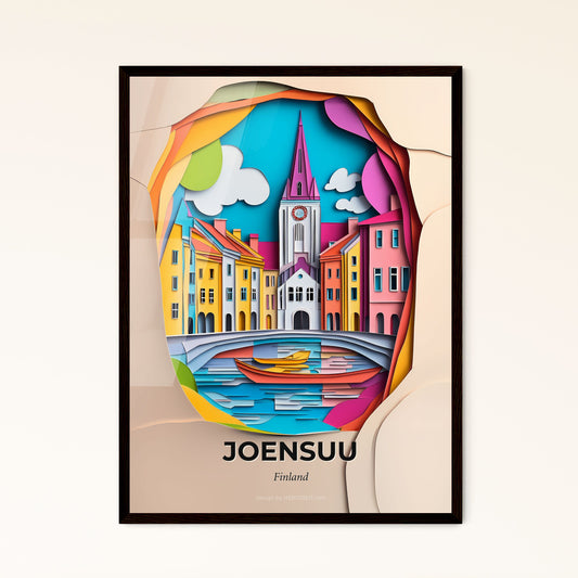 Vivid Joensuu, Finland - a paper cut of a city with a boat