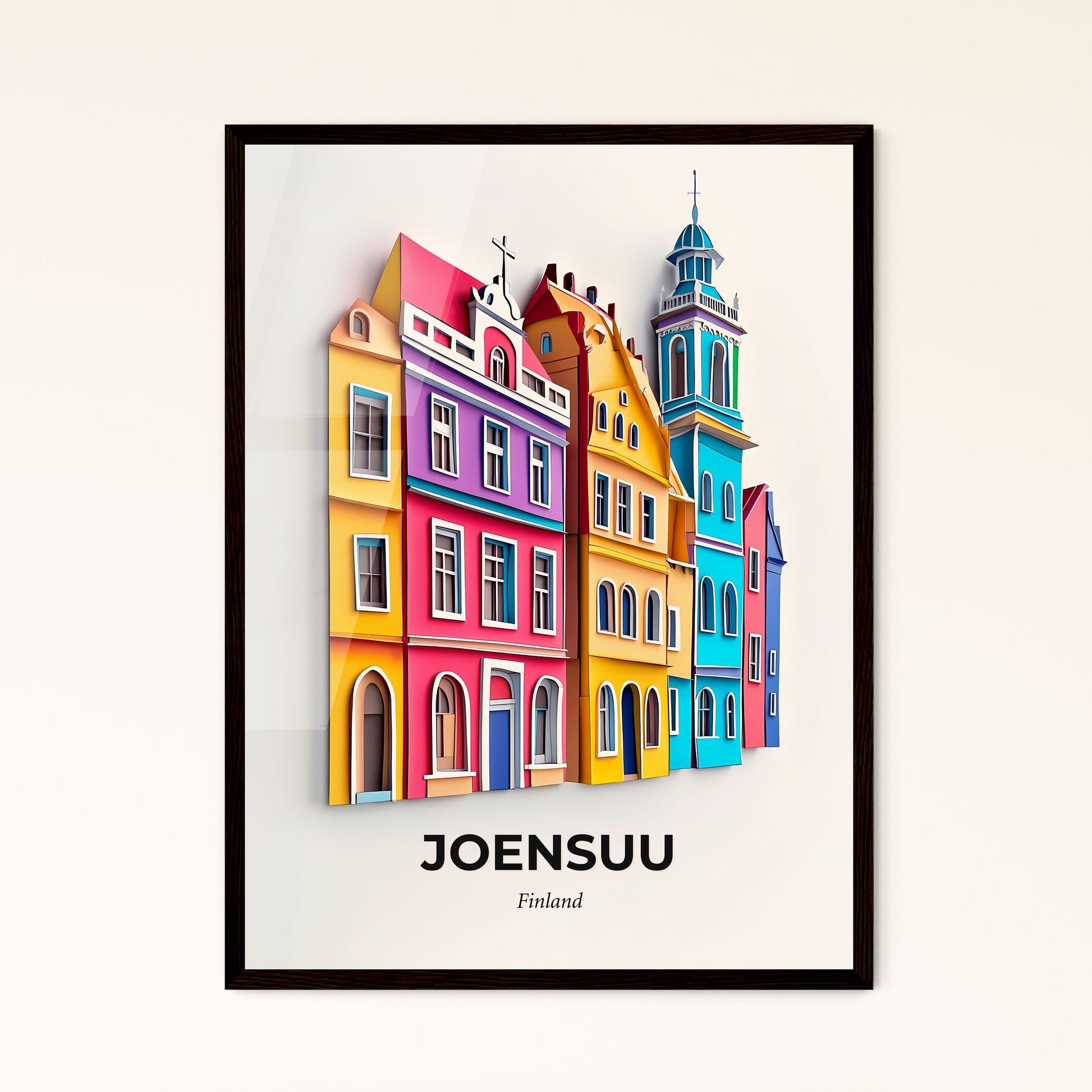 Vivid Joensuu, Finland - a group of colorful buildings with a clock tower