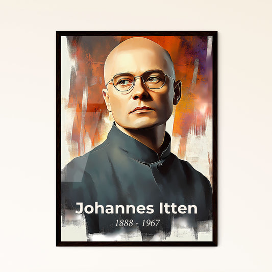 Portrait of Johannes Itten, 1888 - 1967. Impressionistic painting of a man wearing glasses and a black shirt.