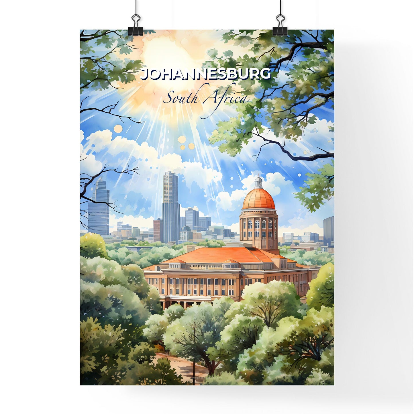 Johannesburg City Skyline Building Dome Vibrant Art Painting Cityscape Default Title