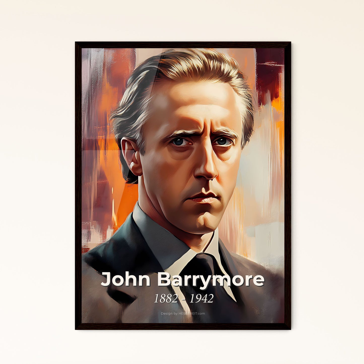 Portrait of John Barrymore, 1882 - 1942. Impressionistic painting of a man in a suit and tie.