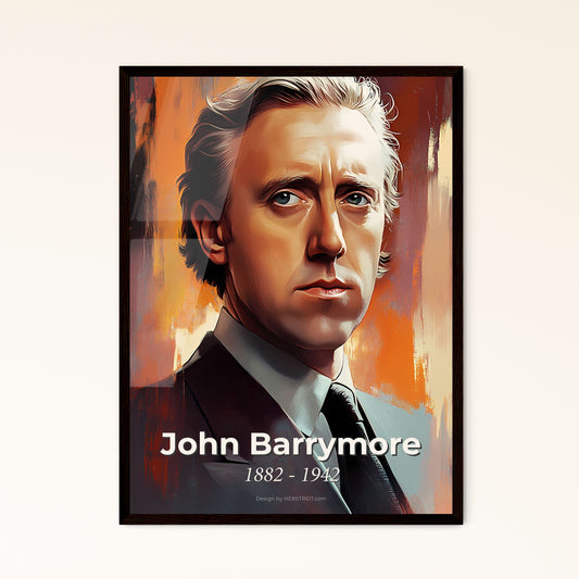 Portrait of John Barrymore, 1882 - 1942. Impressionistic painting of a man in a suit.