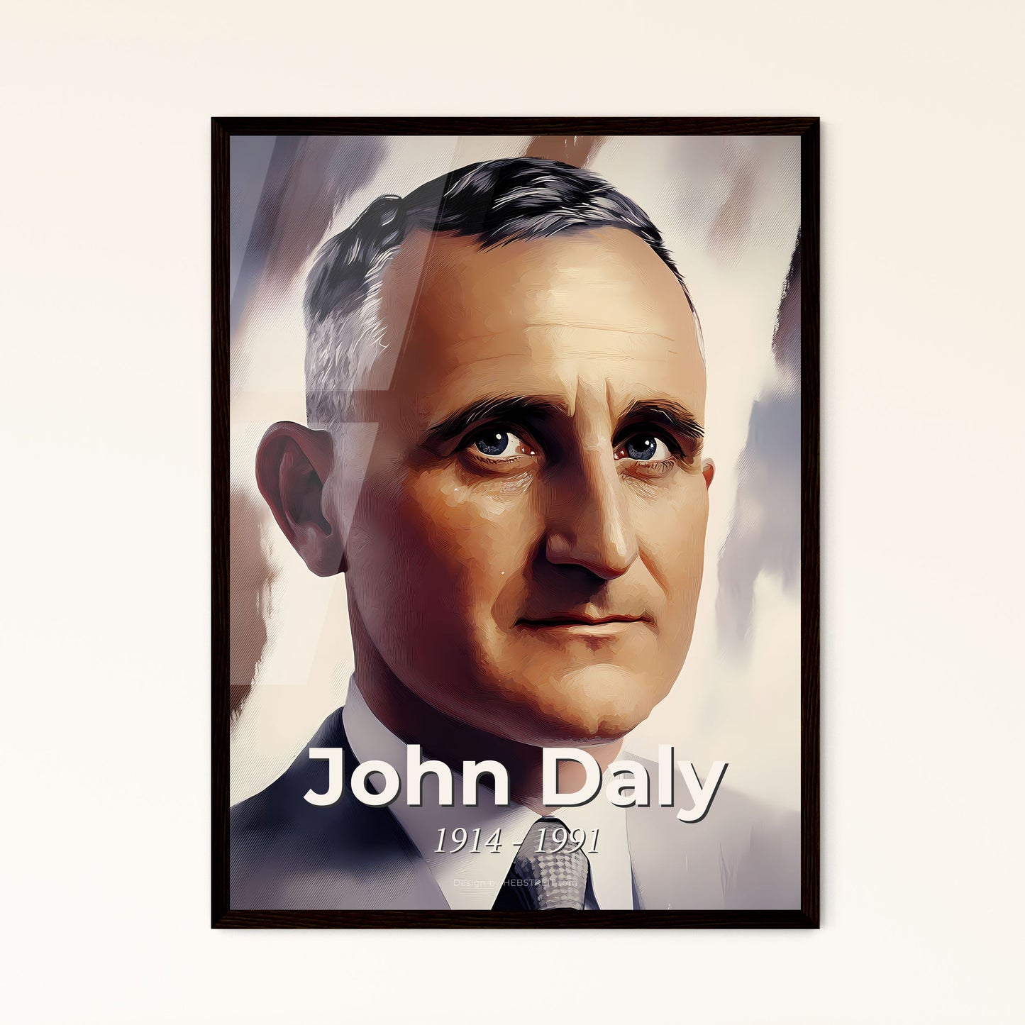 Portrait of John Daly, 1914 - 1991. Impressionistic painting of a man in a suit and tie.