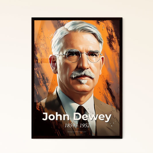 Portrait of John Dewey, 1859 - 1952. Impressionistic painting of a man with glasses and a mustache.