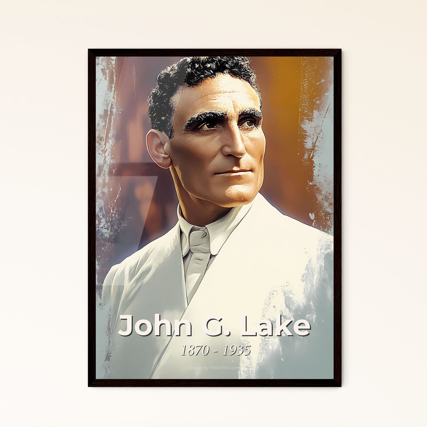 Portrait of John G. Lake, 1870 - 1935. Impressionistic painting of a man in a white coat.