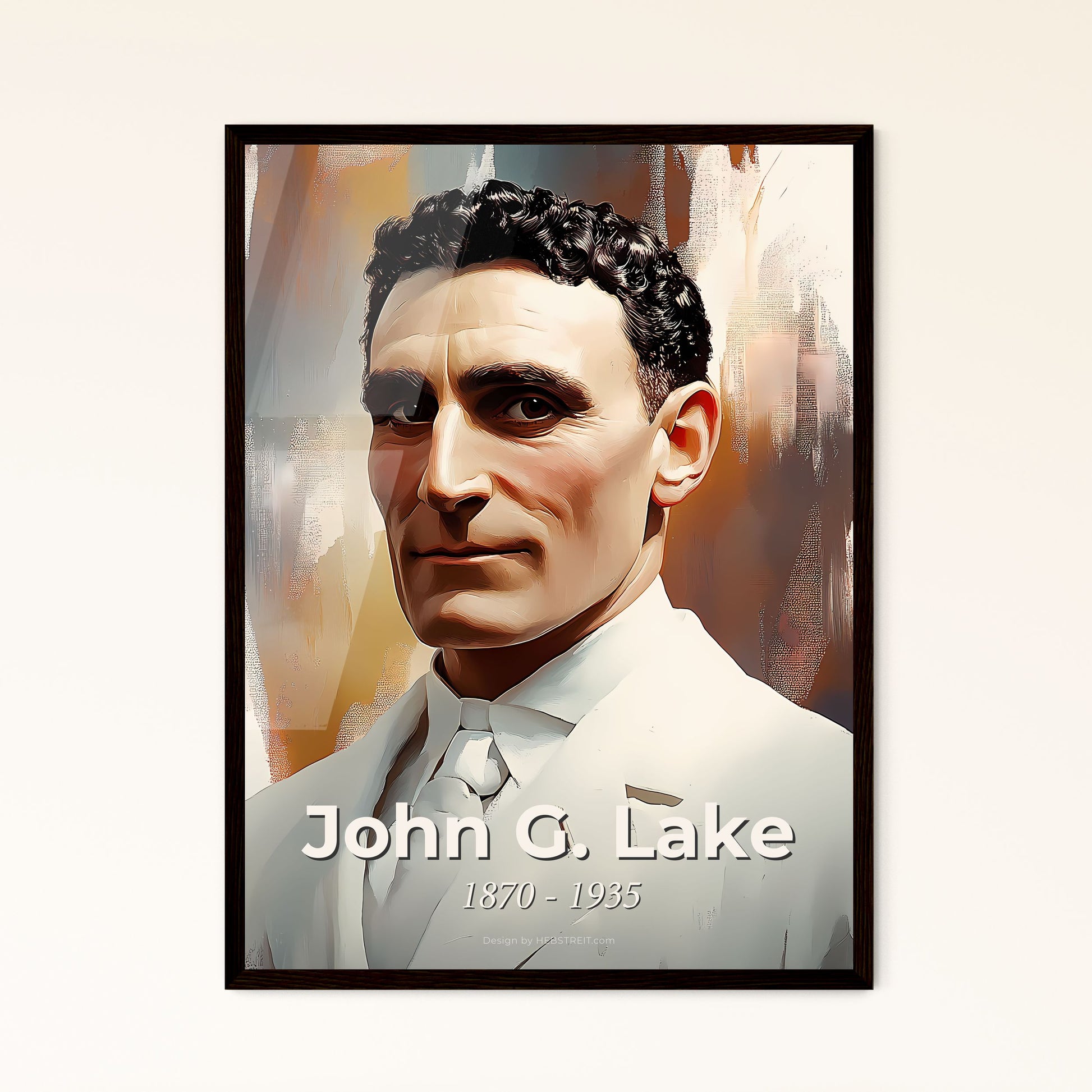 Portrait of John G. Lake, 1870 - 1935. Impressionistic painting of a man in a white suit.