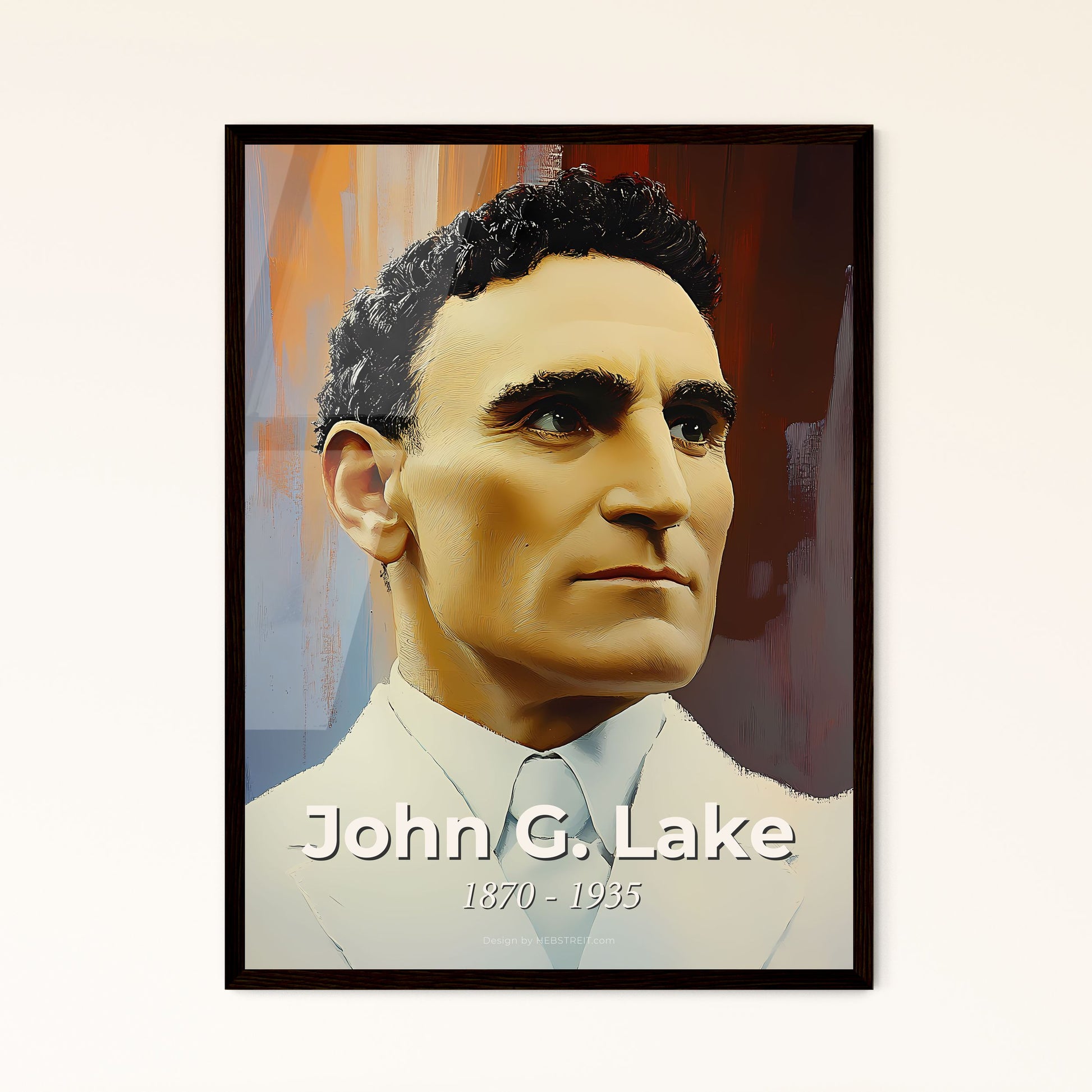 Portrait of John G. Lake, 1870 - 1935. Impressionistic painting of a man in a white suit.