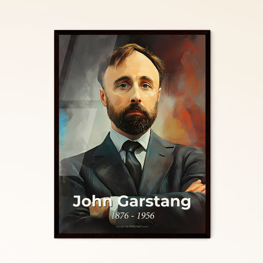 Portrait of John Garstang, 1876 - 1956. Impressionistic painting of a man with a beard and mustache wearing a suit and tie.