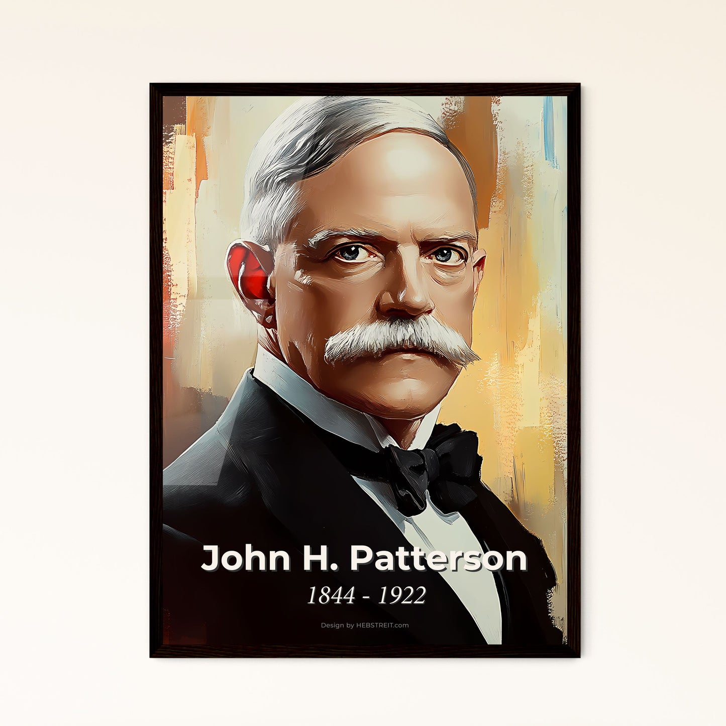 Portrait of John H. Patterson, 1844 - 1922. Impressionistic painting of a man with a mustache and a bow tie.