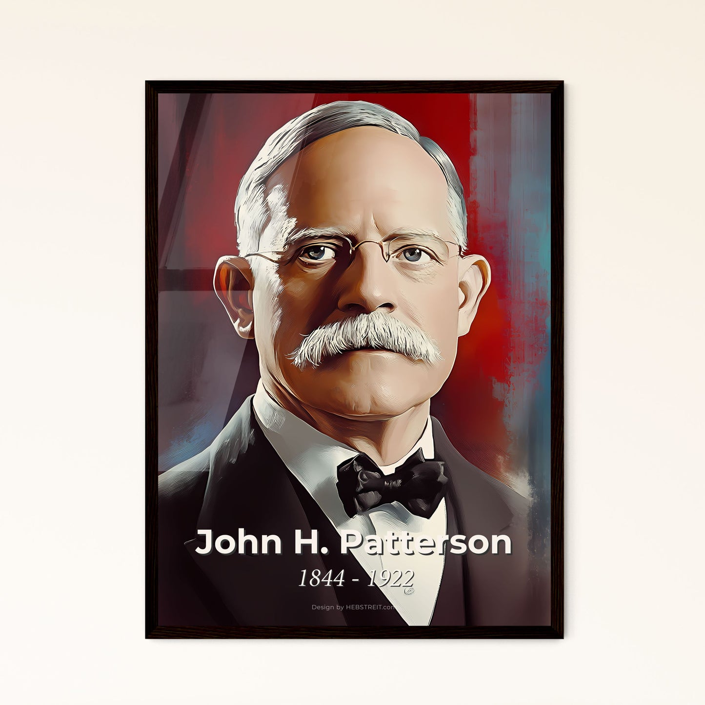 Portrait of John H. Patterson, 1844 - 1922. Impressionistic painting of a man with a mustache wearing a suit and bow tie.