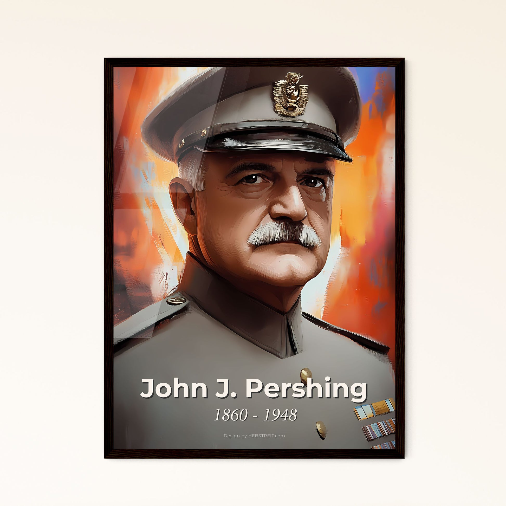 Portrait of John J. Pershing, 1860 - 1948. Impressionistic painting of a man in a military uniform.