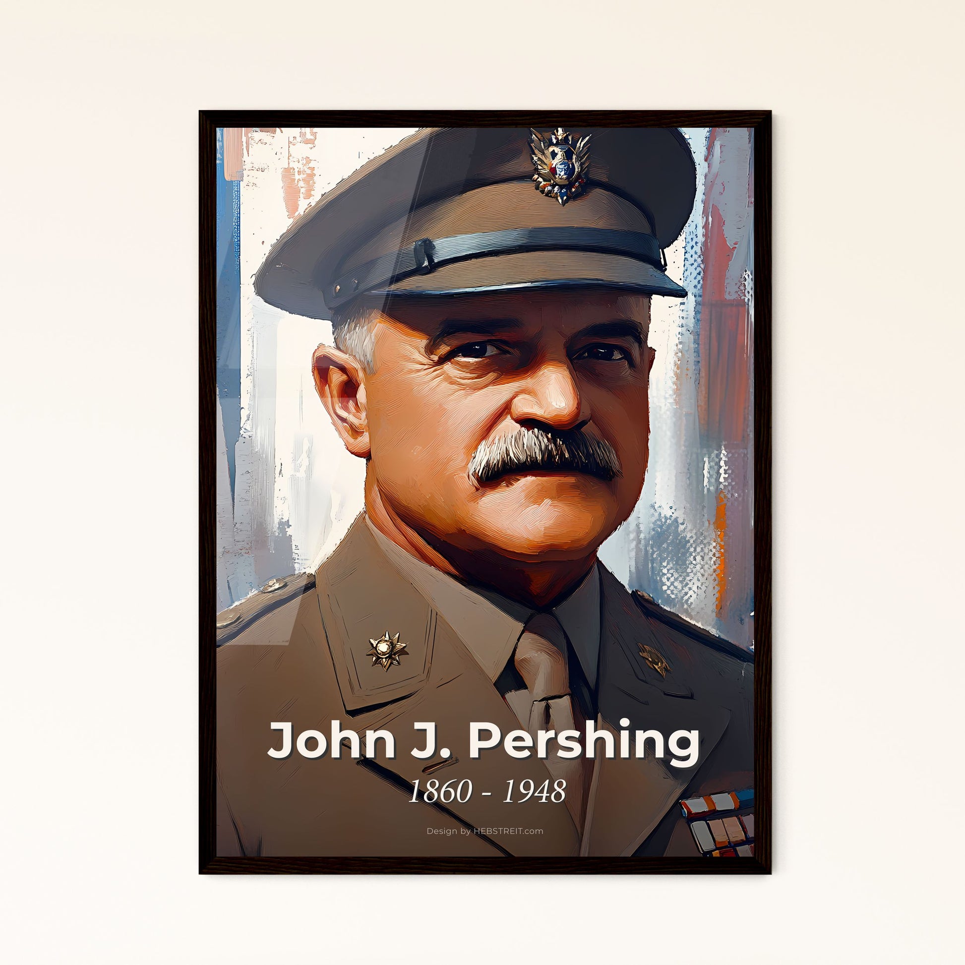 Portrait of John J. Pershing, 1860 - 1948. Impressionistic painting of a man in a military uniform.