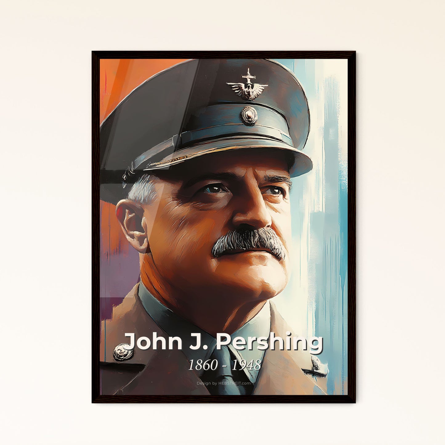 Portrait of John J. Pershing, 1860 - 1948. Impressionistic painting of a man in a uniform.