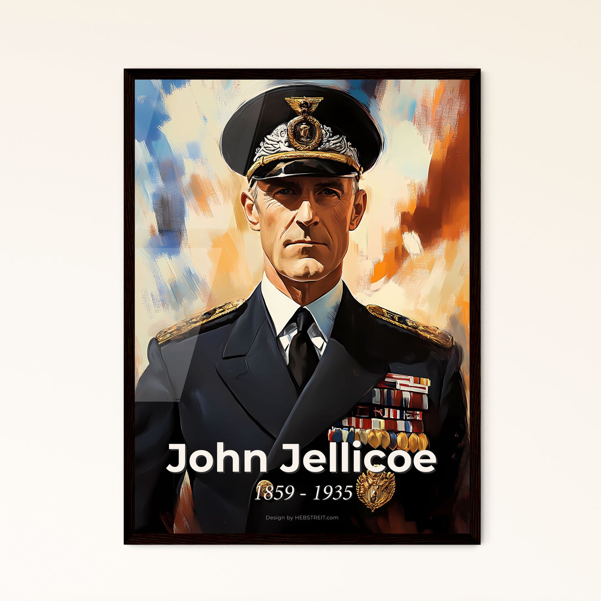 Portrait of John Jellicoe, 1859 - 1935. Impressionistic painting of a man in a military uniform.