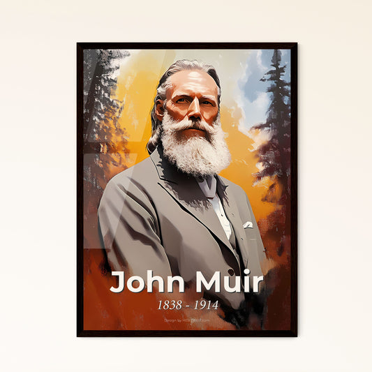 Portrait of John Muir, 1838 - 1914. Impressionistic painting of a man with a beard.