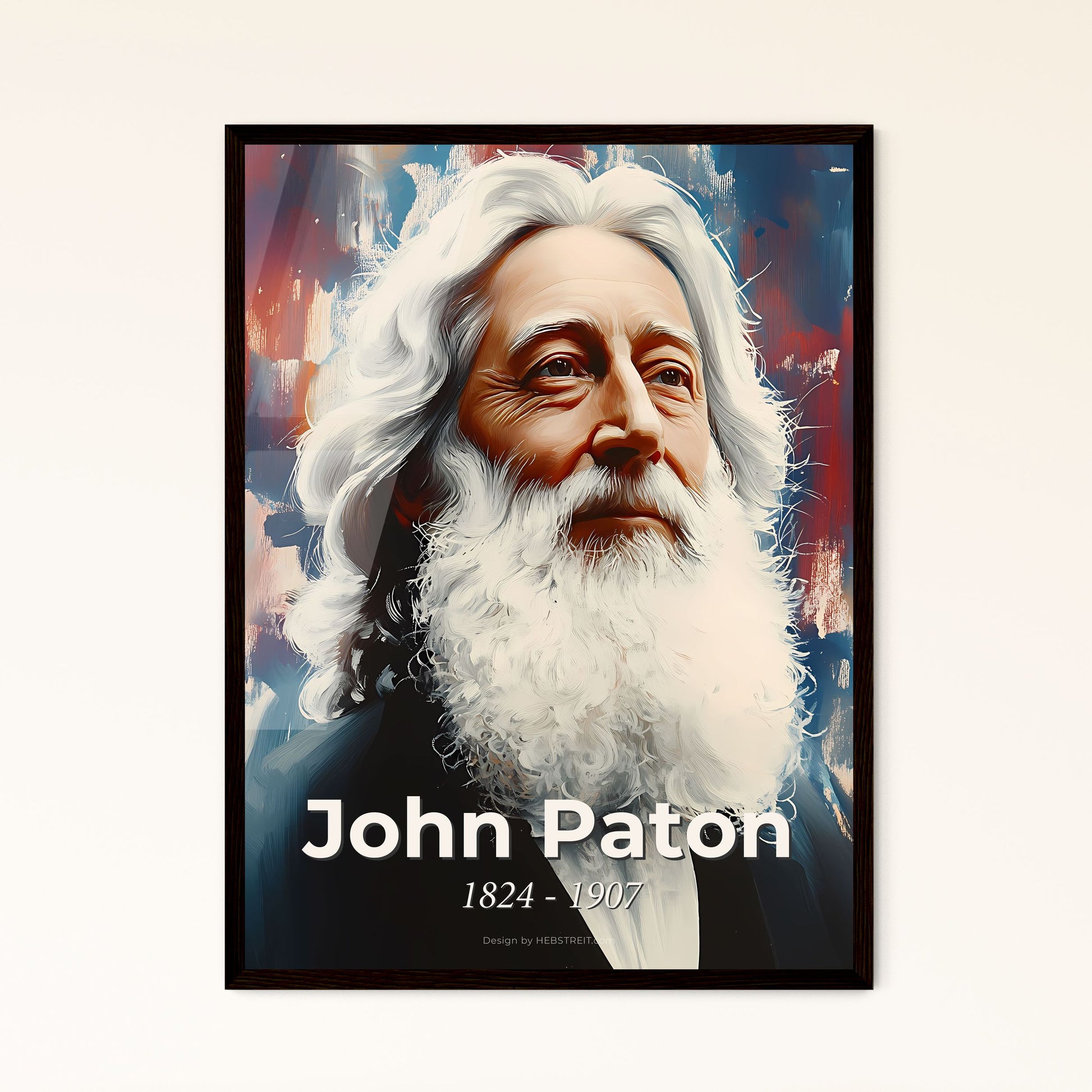 Portrait of John Paton, 1824 - 1907. Impressionistic painting of a man with long white hair and a beard.