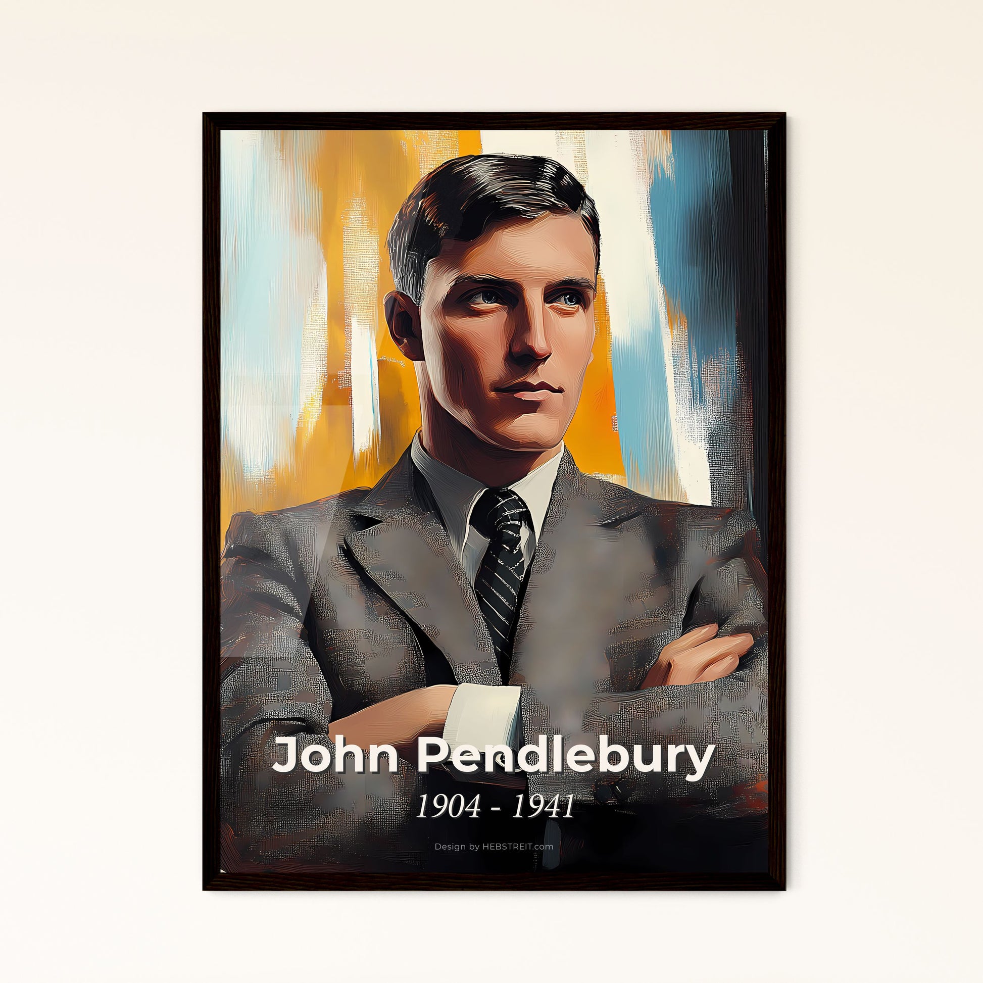 Portrait of John Pendlebury, 1904 - 1941. Impressionistic painting of a man in a suit with his arms crossed.