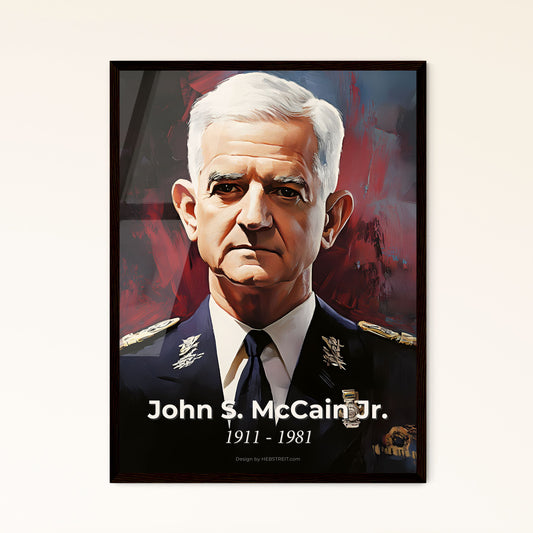 Portrait of John S. McCain Jr., 1911 - 1981. Impressionistic painting of a man in a military uniform.