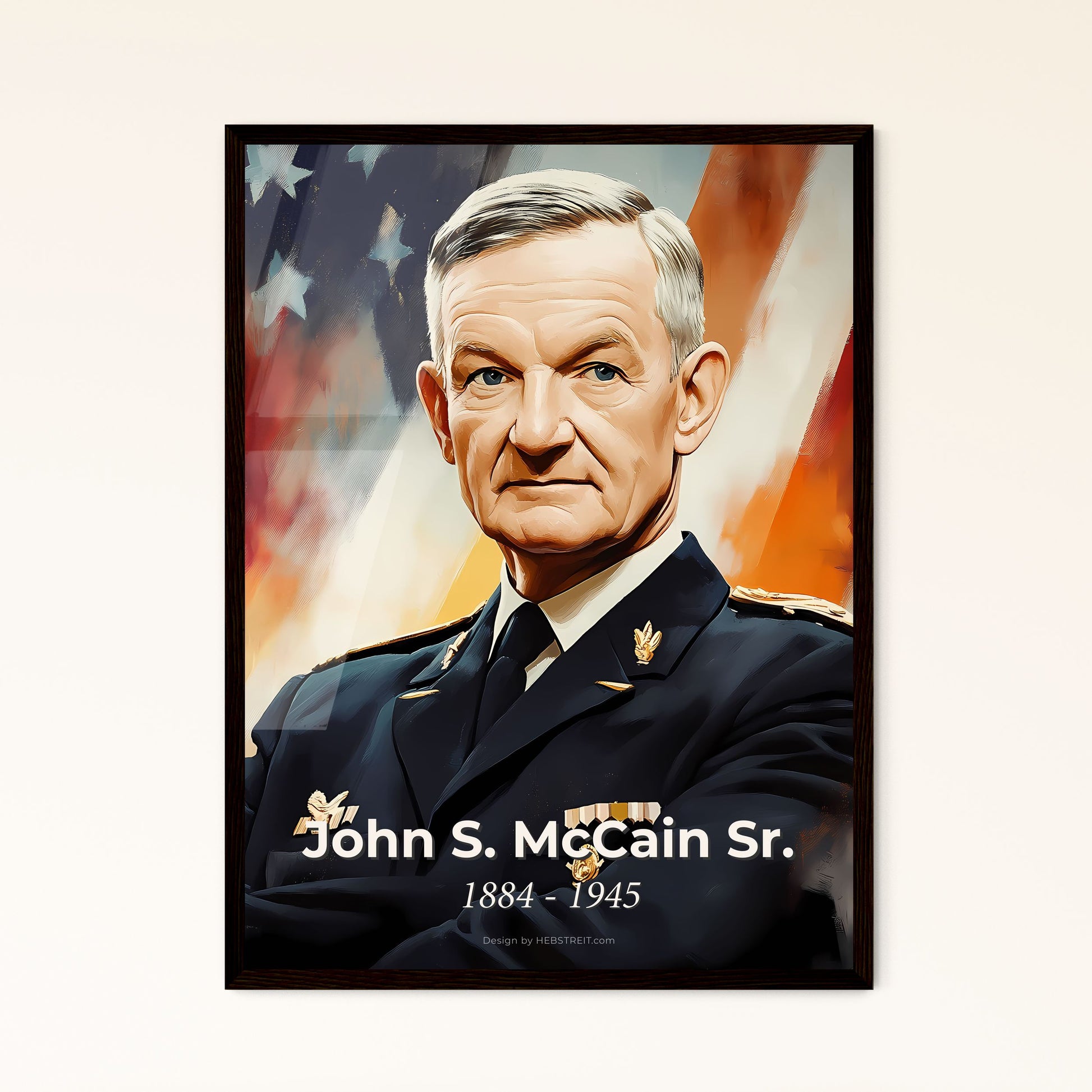 Portrait of John S. McCain Sr., 1884 - 1945. Impressionistic painting of a man in a military uniform.