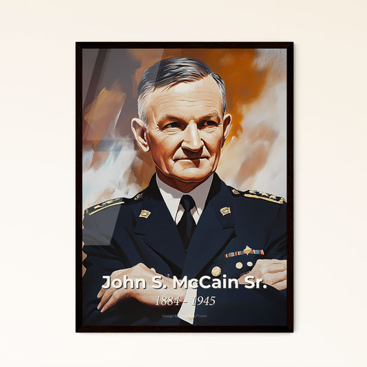 Portrait of John S. McCain Sr., 1884 - 1945. Impressionistic painting of a man in a military uniform.