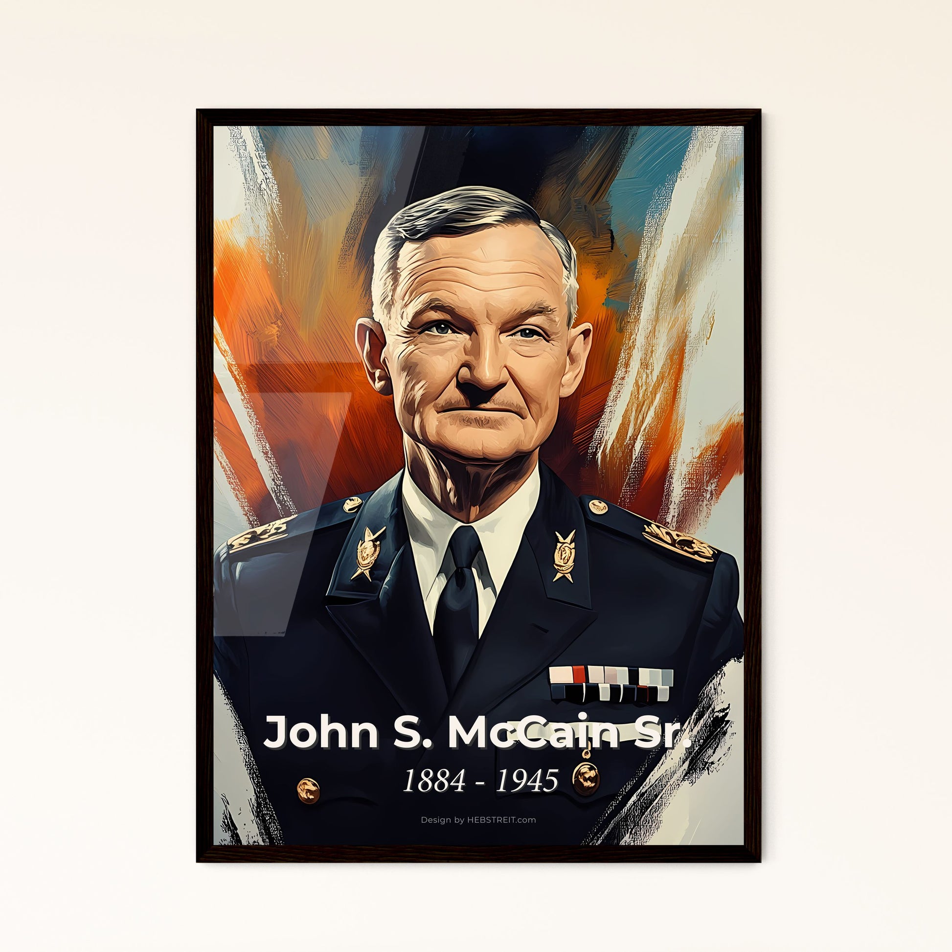 Portrait of John S. McCain Sr., 1884 - 1945. Impressionistic painting of a man in a military uniform.